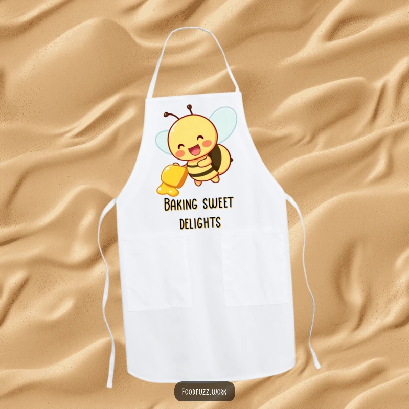 Funny Apron: A buzzing bee delivering a honeydew slice, perfect for kitchen adventures and adding cheerful humor.