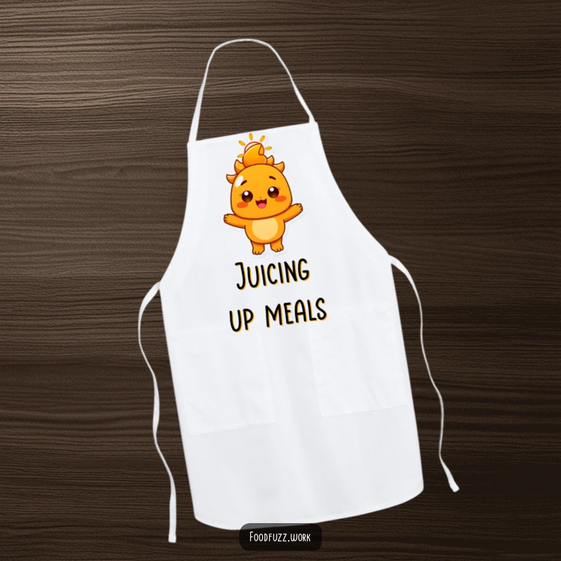 Funny Radiant Orange Apron: A functional apron featuring a cheerful orange character with a sunny smile, perfect for adding joy and zest to cooking.