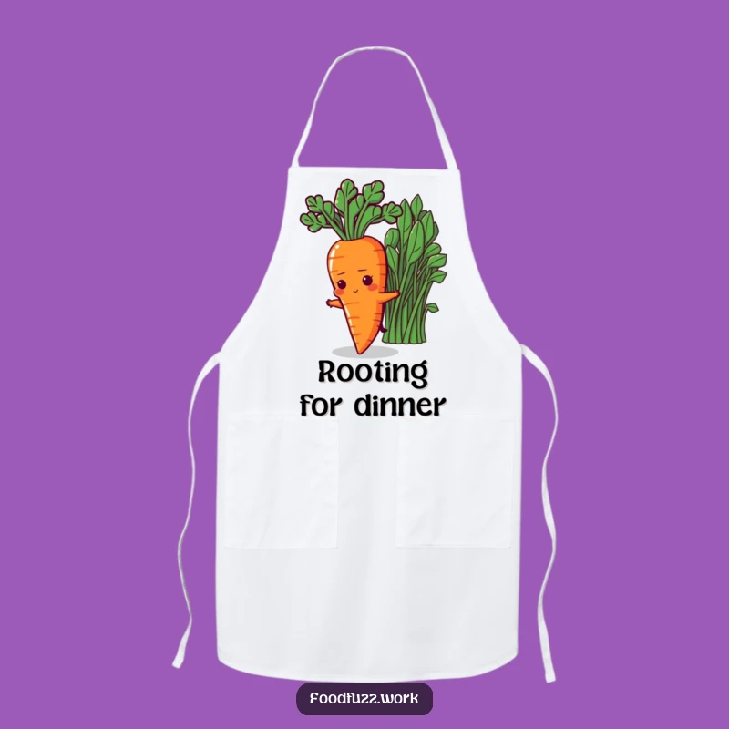 Funny Determined Carrot Apron: Stretching for Greens, Kitchen Motivation Boost