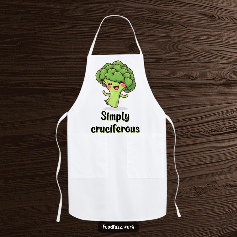 Funny Broccoli Floret Apron: A practical apron with a cheerful green broccoli doing a playful spin, adding humor to cooking and baking.