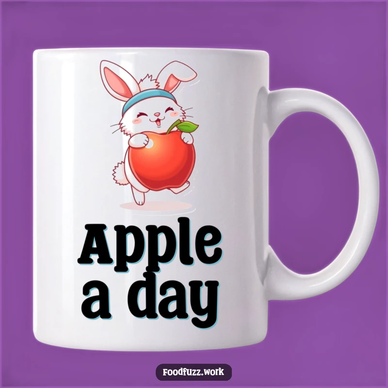 Funny Bunny Fitness Mug: Energetic Apple Bouncing Humor, Perfect Funny Gift