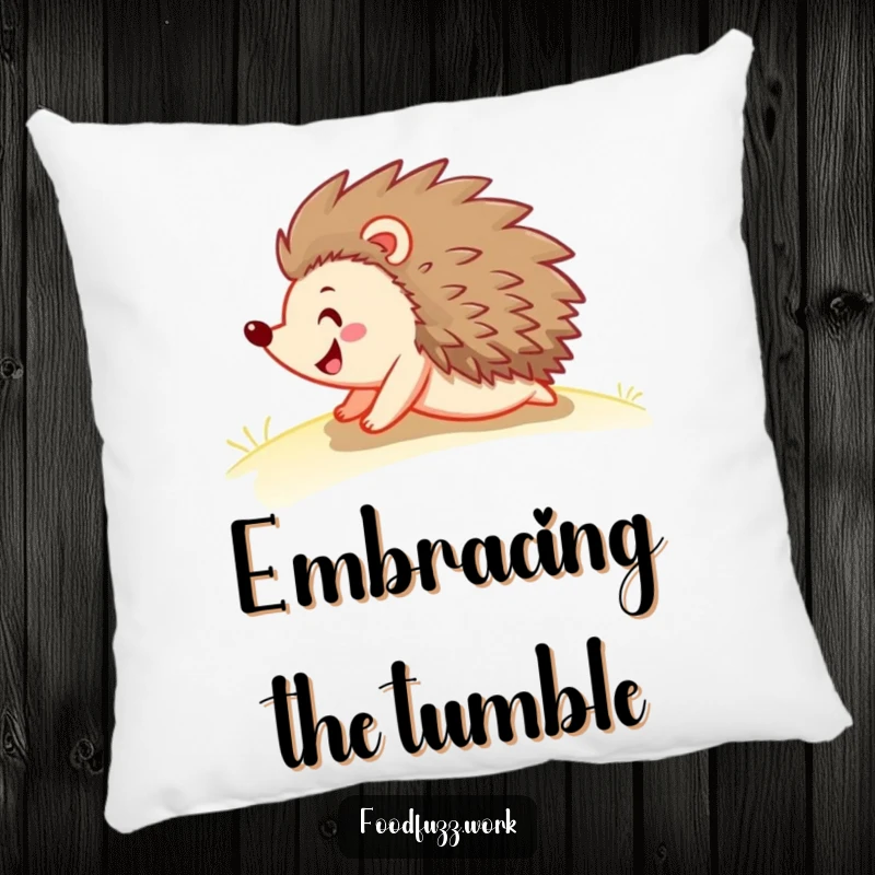 Funny hedgehog pillow featuring a jovial hedgehog rolling down a gentle slope, offering plush comfort and a dose of lighthearted humor.