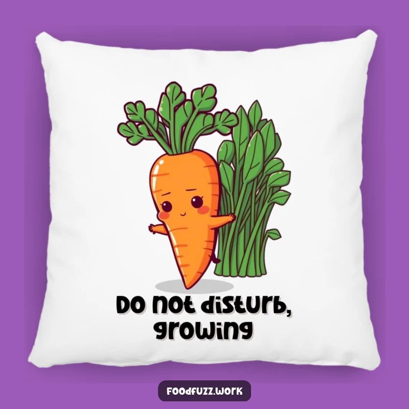 Funny Determined Carrot Pillow: Cozy Character Stretching for Greens, Comfort & Motivation