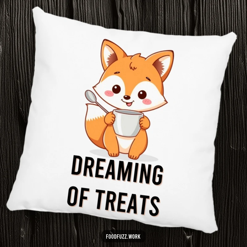 Funny fox pillow with baking tools, bringing cozy and cheerful kitchen humor to any room.