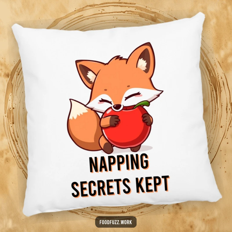 Funny Pillow: A sly fox hiding an apple, perfect for adding soft, humorous charm and a playful touch to any room.