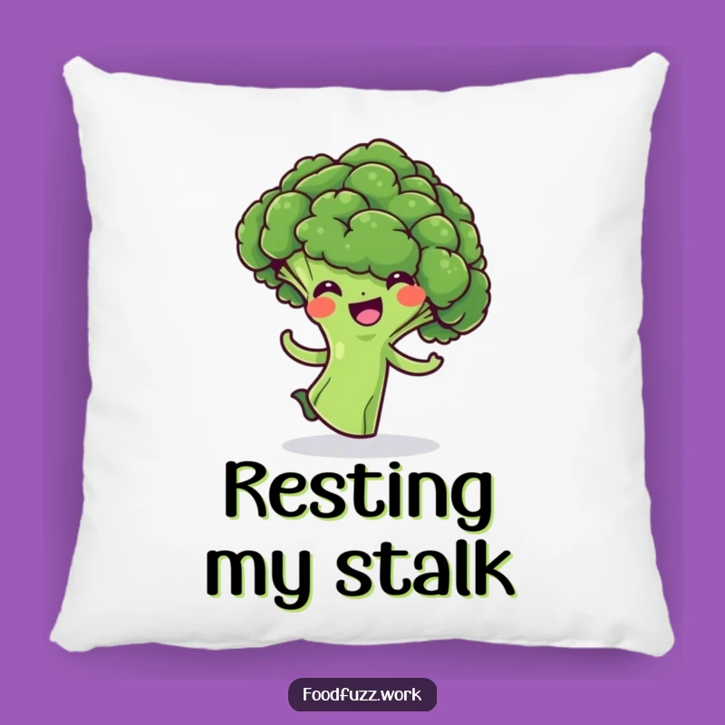 Funny Broccoli Floret Pillow: Cozy Veggie Doing a Playful Spin, Comforting & Humorous