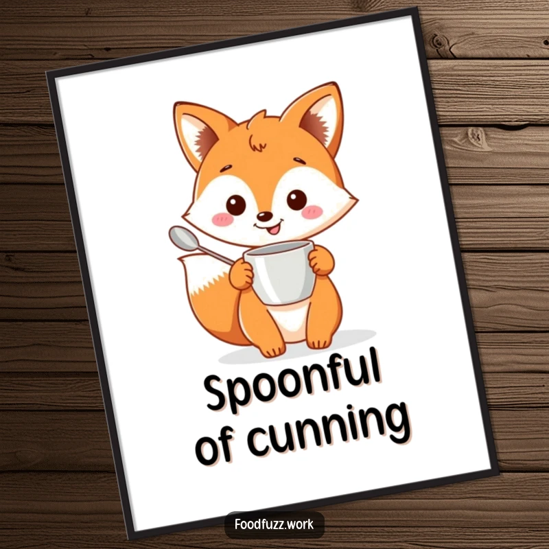 Funny fox digital art print with baking tools, offering instant kitchen humor and cheerful decor.