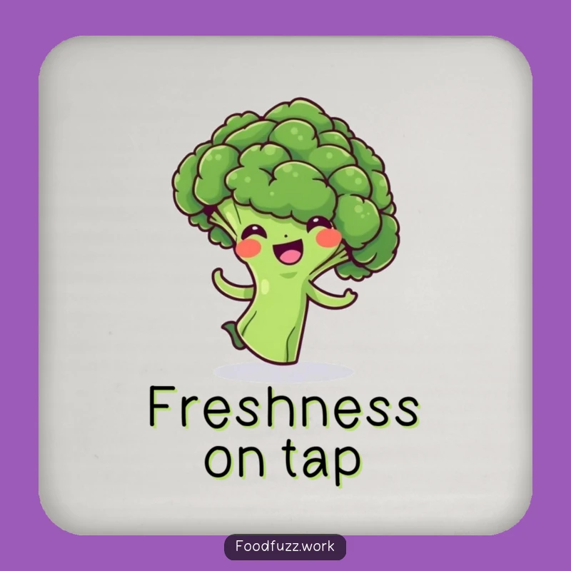 Funny Broccoli Floret Drink Coaster: Cheerful Veggie Doing a Playful Spin, Protect Surfaces