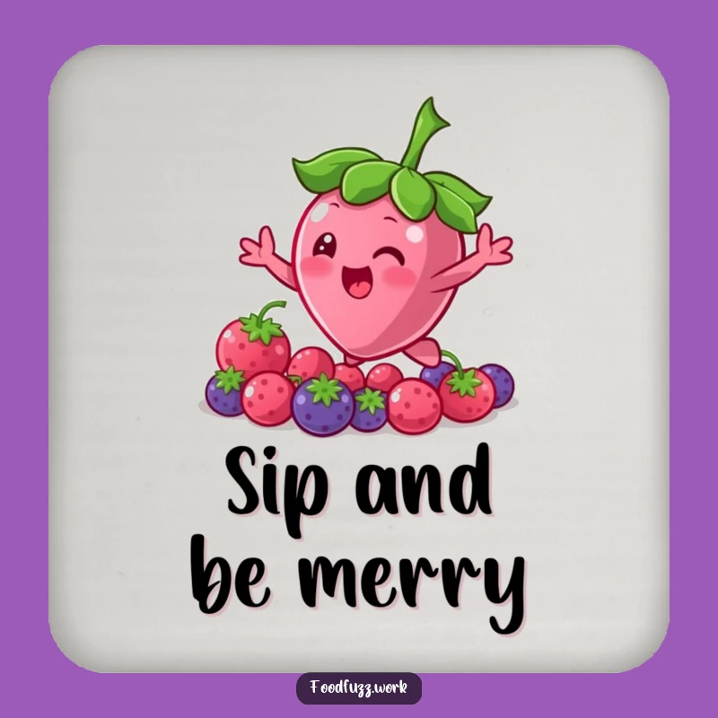 Funny Bouncing Berry Drink Coaster: Character Reaching for More, Protect Surfaces