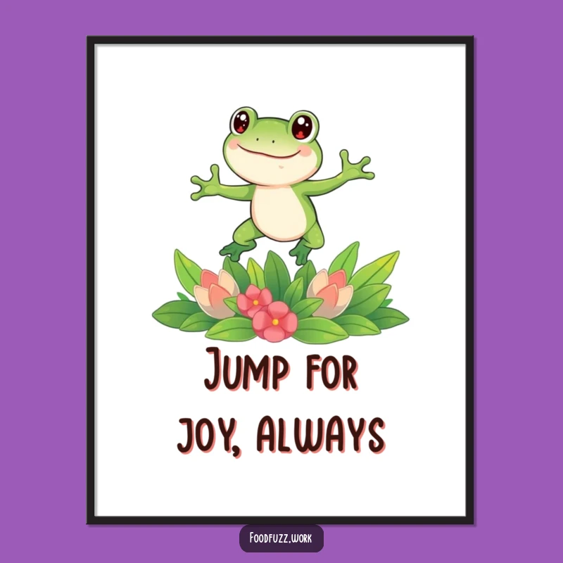 Funny Frog Leaping Poster: Vibrant Wall Art, Perfect Humorous Veggie Lover Gift!