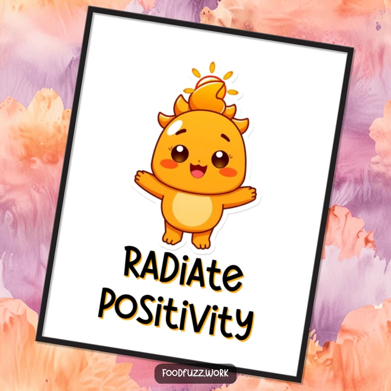 Funny Radiant Orange Poster: An uplifting artwork of a cheerful orange character with a radiant, sunny smile, perfect for vibrant and positive wall decor.