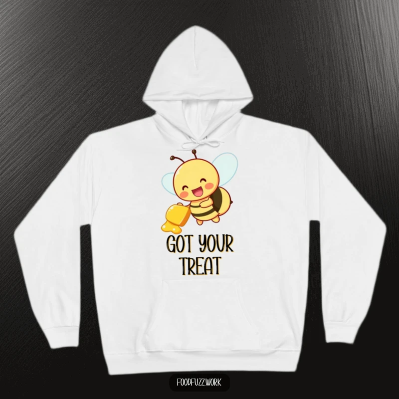 Funny Hoodie: A buzzing bee joyfully delivering a honeydew slice, offering sweet comfort and cheerful energy.