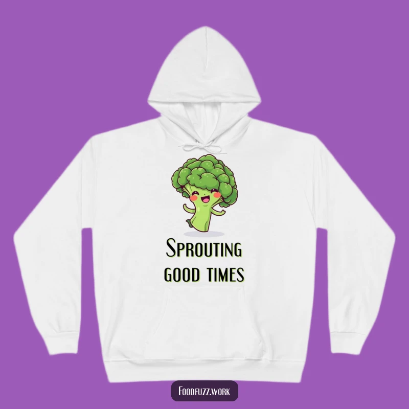 Funny Broccoli Floret Hoodie: Cozy Veggie Doing a Playful Spin, Warm & Hilarious Gift