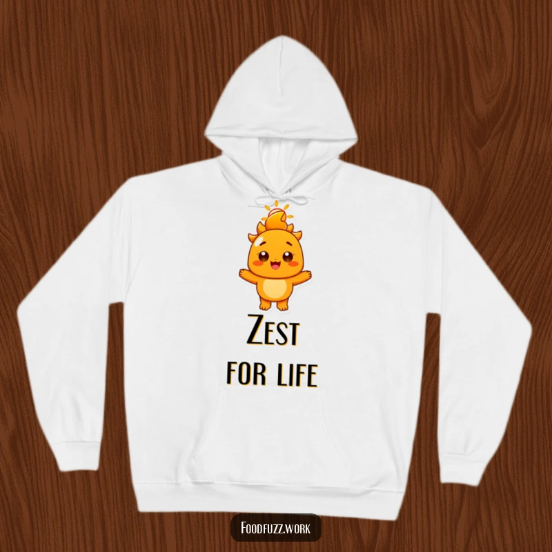 Funny Radiant Orange Hoodie: A comfortable and warm hoodie featuring a radiant orange character with a wide, sunny smile, perfect for cozy cheer.