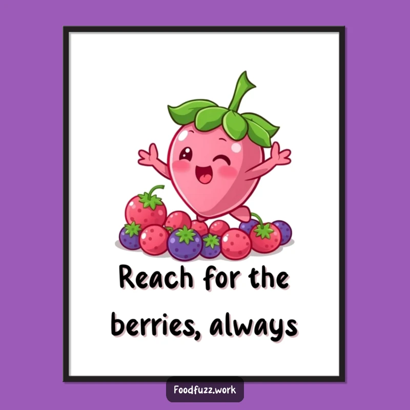 Free Printable Wall Art: Bouncing Berry Reaching for Fun, Whimsical Downloadable Decor for a Cheerful Space