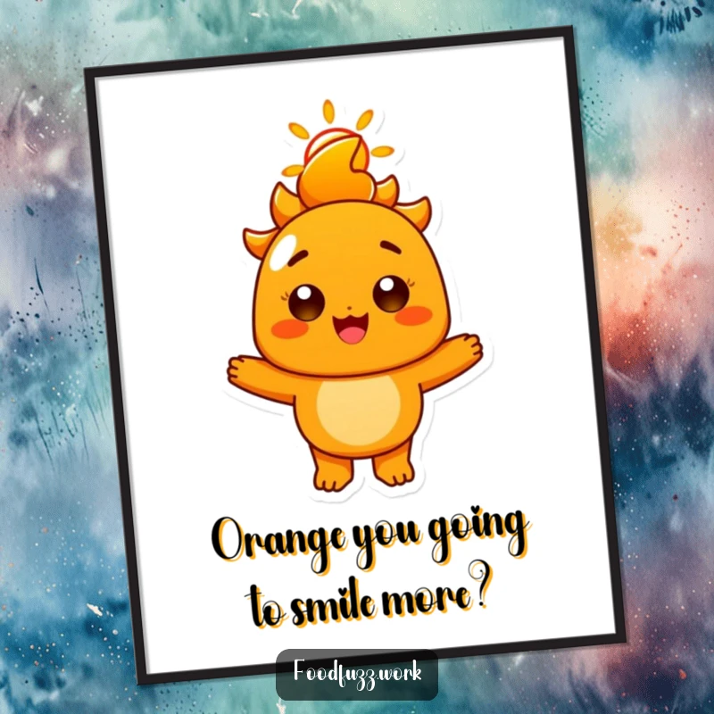 Funny Free Printable Wall Art: A radiant orange character sharing a big sunny smile, bringing bright, cheerful humor to decor. Downloadable art.