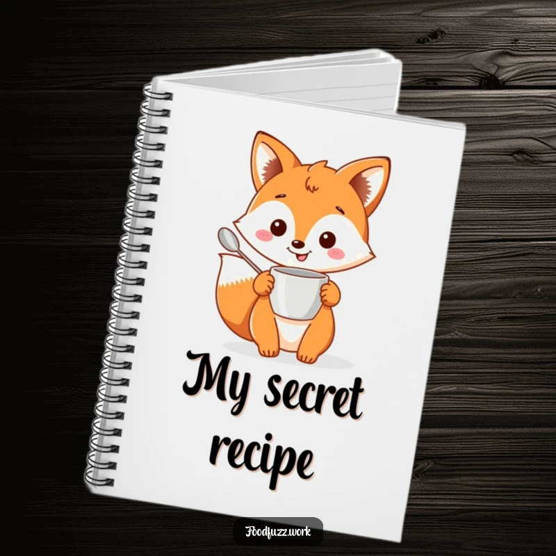 Funny fox notebook with baking tools, perfect for recipe notes and kitchen humor.