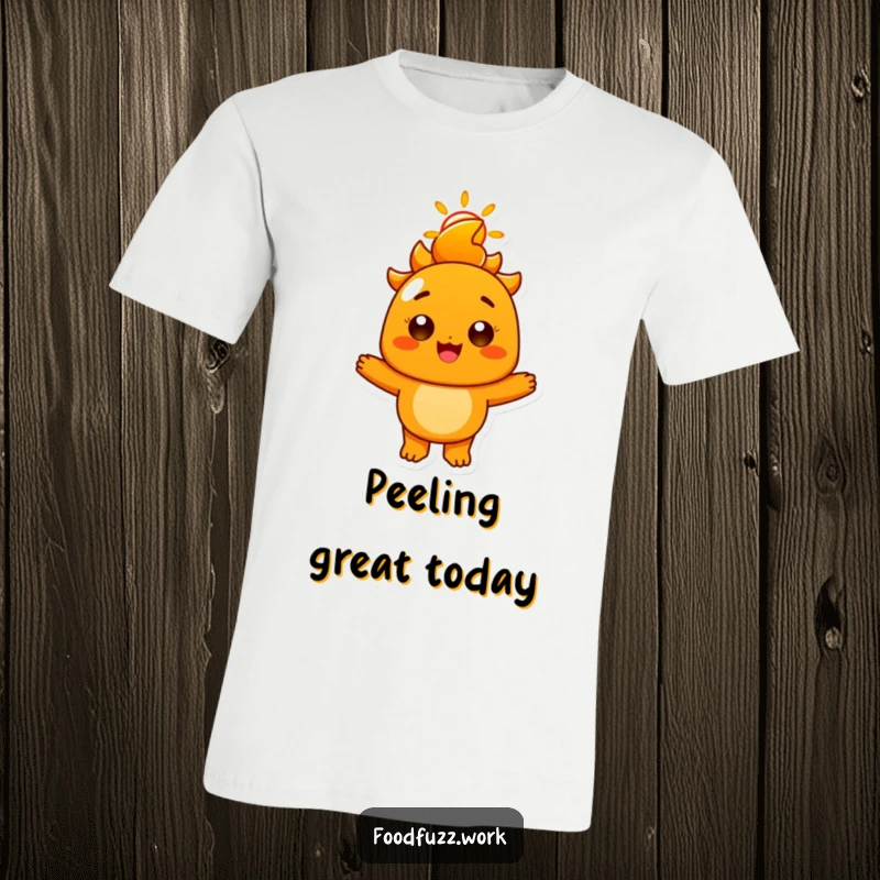 Funny Radiant Orange T-Shirt: A graphic tee featuring a happy orange character with a beaming, sunny smile, embodying pure optimism and cheerfulness.