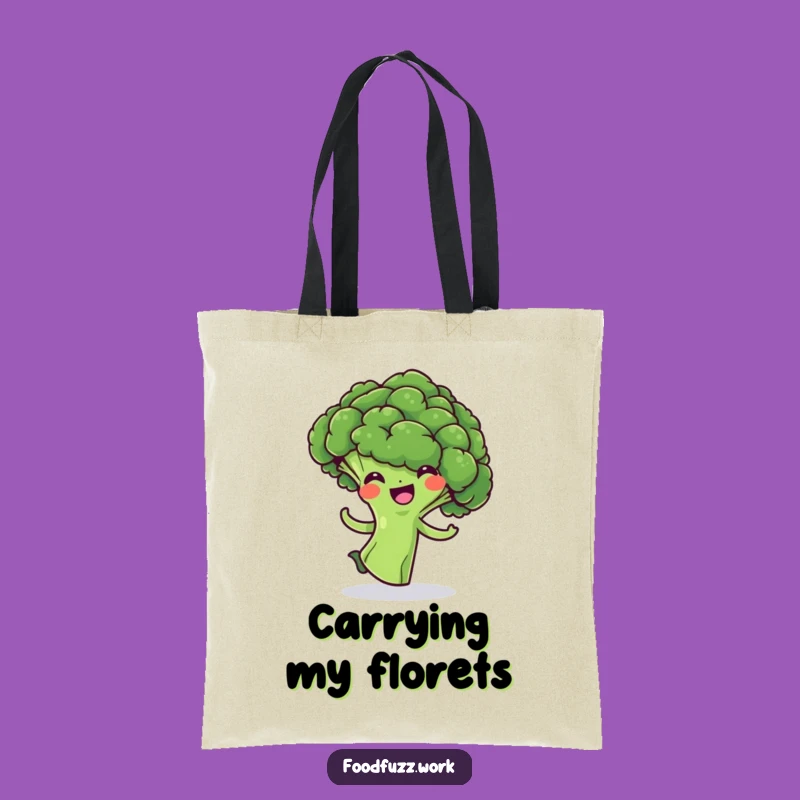Funny Broccoli Floret Tote Bag: Cheerful Veggie Doing a Playful Spin, Stylish & Humorous